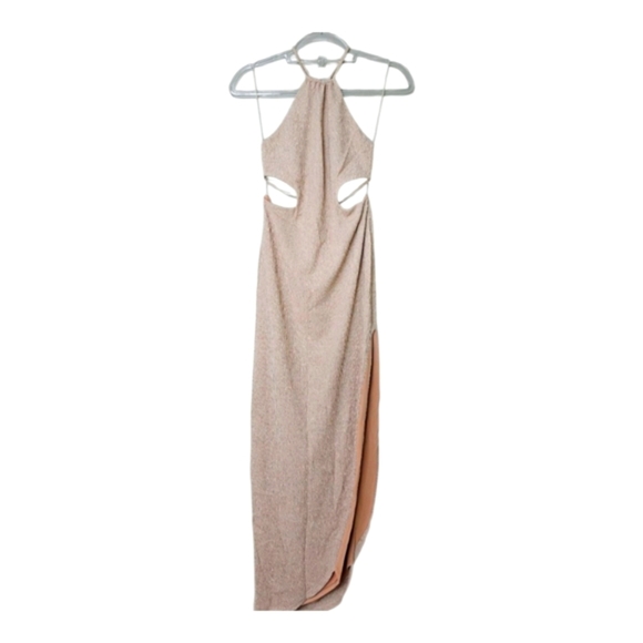 Rumer the Label Willow Cut Out Maxi Dress in Gold Sleeveless Halter Sheath - Picture 2 of 14